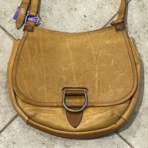 Frye Lucy Leather Crossbody Bag Saddle Purse Brown Western D-Ring Flap Boho